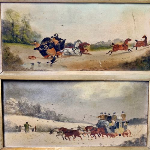 mid victorian pair of oil paintings of coaching scenes - CATEGORY: ANTIQUE ART - DATED 1860