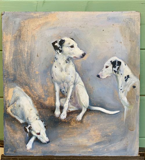 3 Dalmatians Oil on Board -Manner of F T Daws