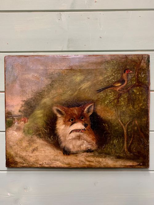19thc Naive Oil Painting of a Fox
