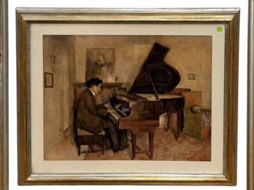 SCOTTISH INTEREST LARGE WATERCOLOUR OF A PIANIST - ADDITIONAL PHOTO 1