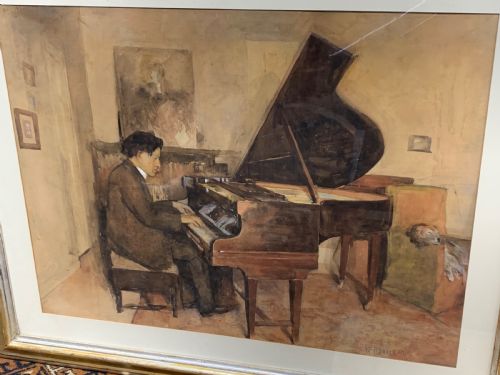 SCOTTISH INTEREST LARGE WATERCOLOUR OF A PIANIST - ADDITIONAL PHOTO 4