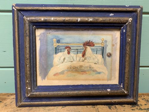 Victorian Humorist Watercolour of a Cockerel & Hen
