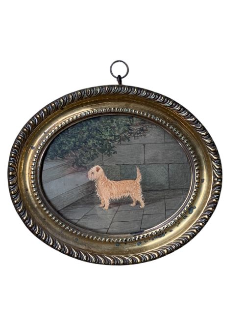Early 20thc Portrait of a Terrier in a Courtyard