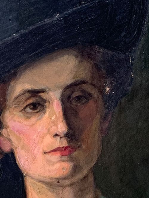 THE BLACK PLUMED HAT 1920S OIL ON BOARD - ADDITIONAL PHOTO 6