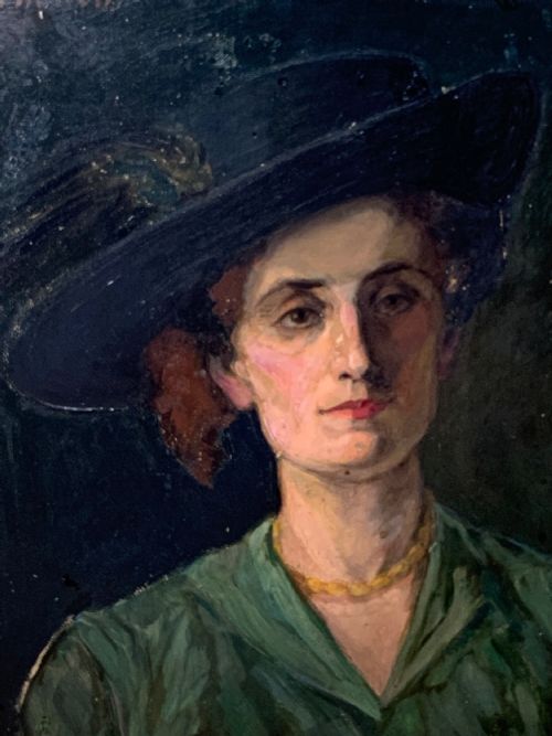 THE BLACK PLUMED HAT 1920S OIL ON BOARD - ADDITIONAL PHOTO 7