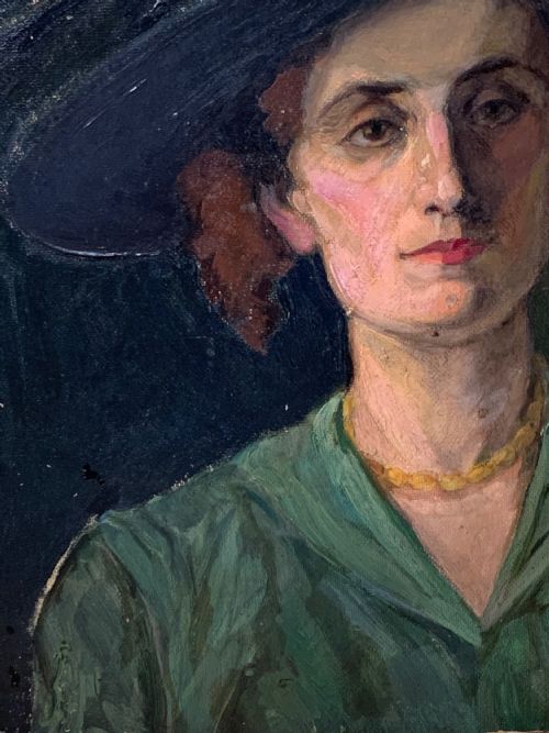 THE BLACK PLUMED HAT 1920S OIL ON BOARD - ADDITIONAL PHOTO 9