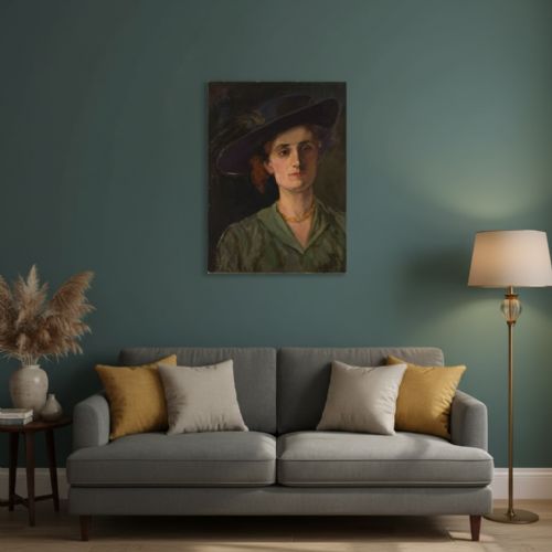 THE BLACK PLUMED HAT 1920S OIL ON BOARD - ADDITIONAL PHOTO 12