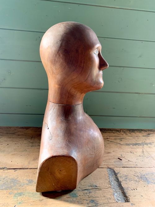 A Rare French Carved Milliner’s Head and Shoulders