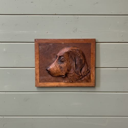 Early 20th C Carved Panel of a Dog’s Head