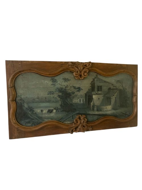 AN 18TH CENTURY PERIOD OVERDOOR PAINTED PANEL