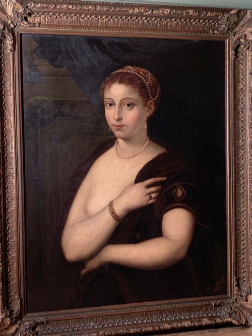 Large Antique Oil Portrait After Titian -Dated 1867
