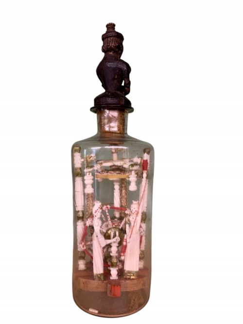 A RARE ANTIQUE POW BOTTLE WHIMSEY WITH CARVED FINIAL - ADDITIONAL PHOTO 12