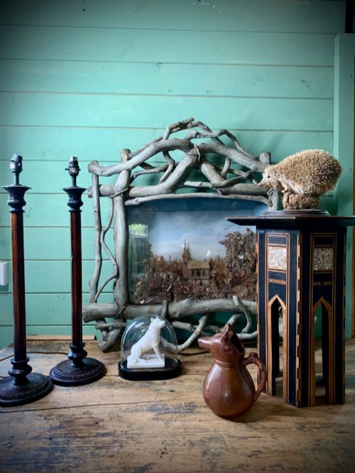 LARGE FINE ANTIQUE CORK DIORAMA WITH TWIG FRAME - ADDITIONAL PHOTO 2