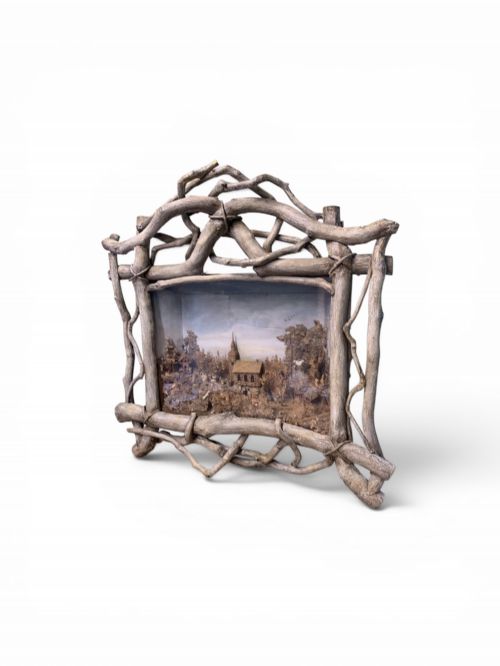 LARGE FINE ANTIQUE CORK DIORAMA WITH TWIG FRAME - ADDITIONAL PHOTO 3