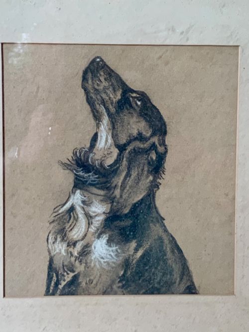 A CHARMING ANTIQUE CHARCOAL DRAWING OF A DOG - ADDITIONAL PHOTO 2