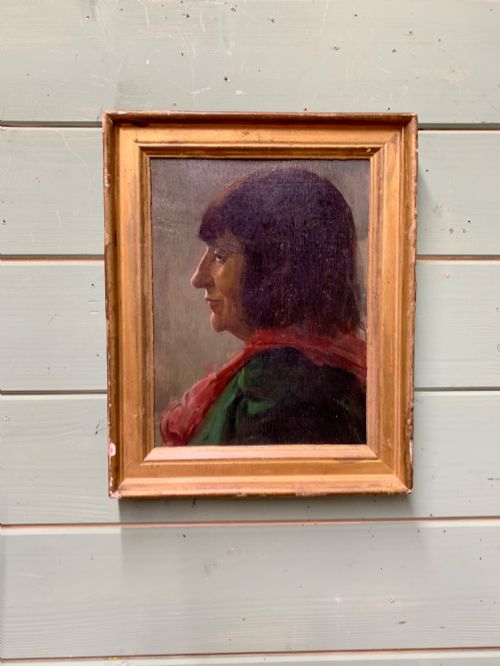 BLOOMSBURY SCHOOL OIL PORTRAIT OF A WOMAN IN A RED SCARF - ADDITIONAL PHOTO 1