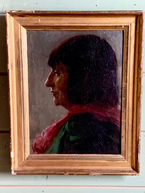 BLOOMSBURY SCHOOL OIL PORTRAIT OF A WOMAN IN A RED SCARF - ADDITIONAL PHOTO 2