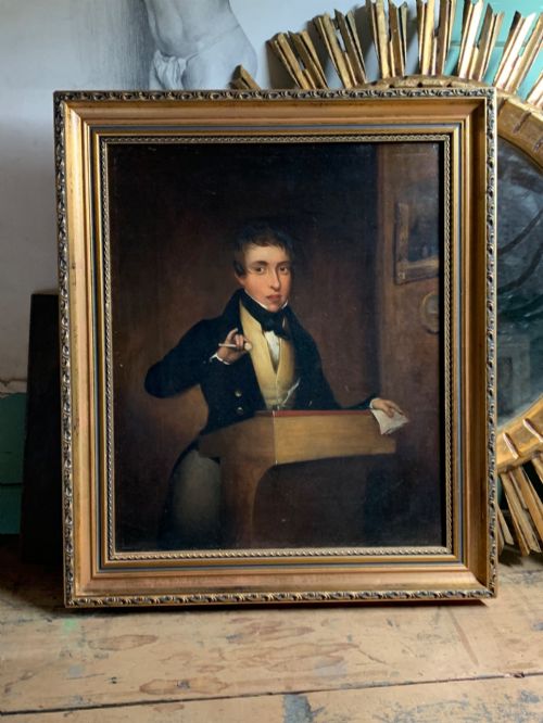 EARLY 19TH C OIL PAINTING OF AN AUCTIONEER