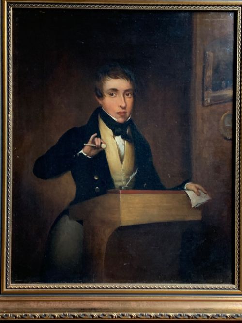 EARLY 19TH C OIL PAINTING OF AN AUCTIONEER - ADDITIONAL PHOTO 2