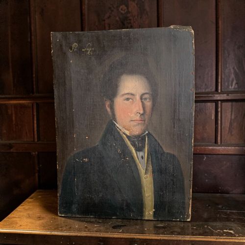 19TH C FRENCH OIL PORTRAIT OF A GENT WITH BLUE EYES