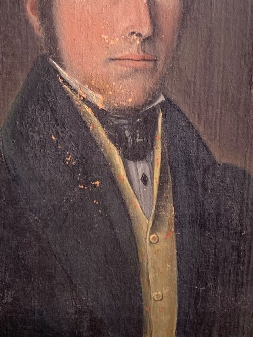 19TH C FRENCH OIL PORTRAIT OF A GENT WITH BLUE EYES - ADDITIONAL PHOTO 4