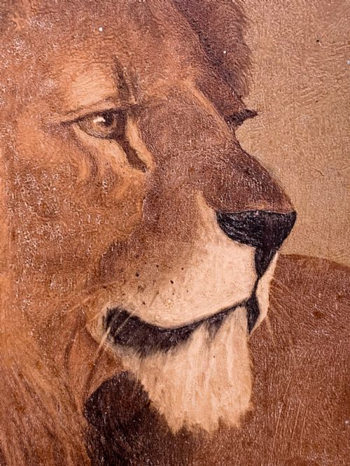 LATE 19TH C NAIVE FOLK ART OIL PORTRAIT OF A LION - ADDITIONAL PHOTO 4