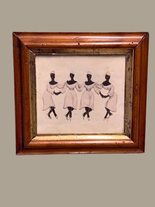 Unusual 19th Century Collage Work of Dancing African Girls