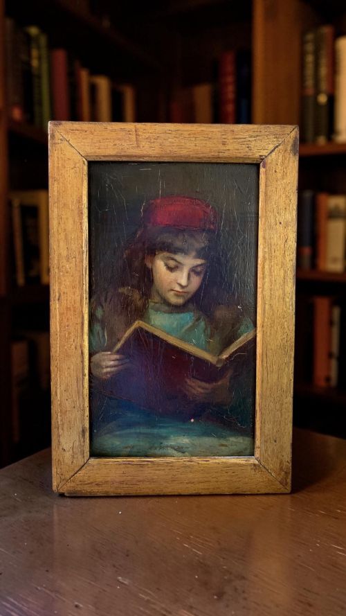 Portrait of a Girl Reading - Circle of J F Watts - Oil on Board