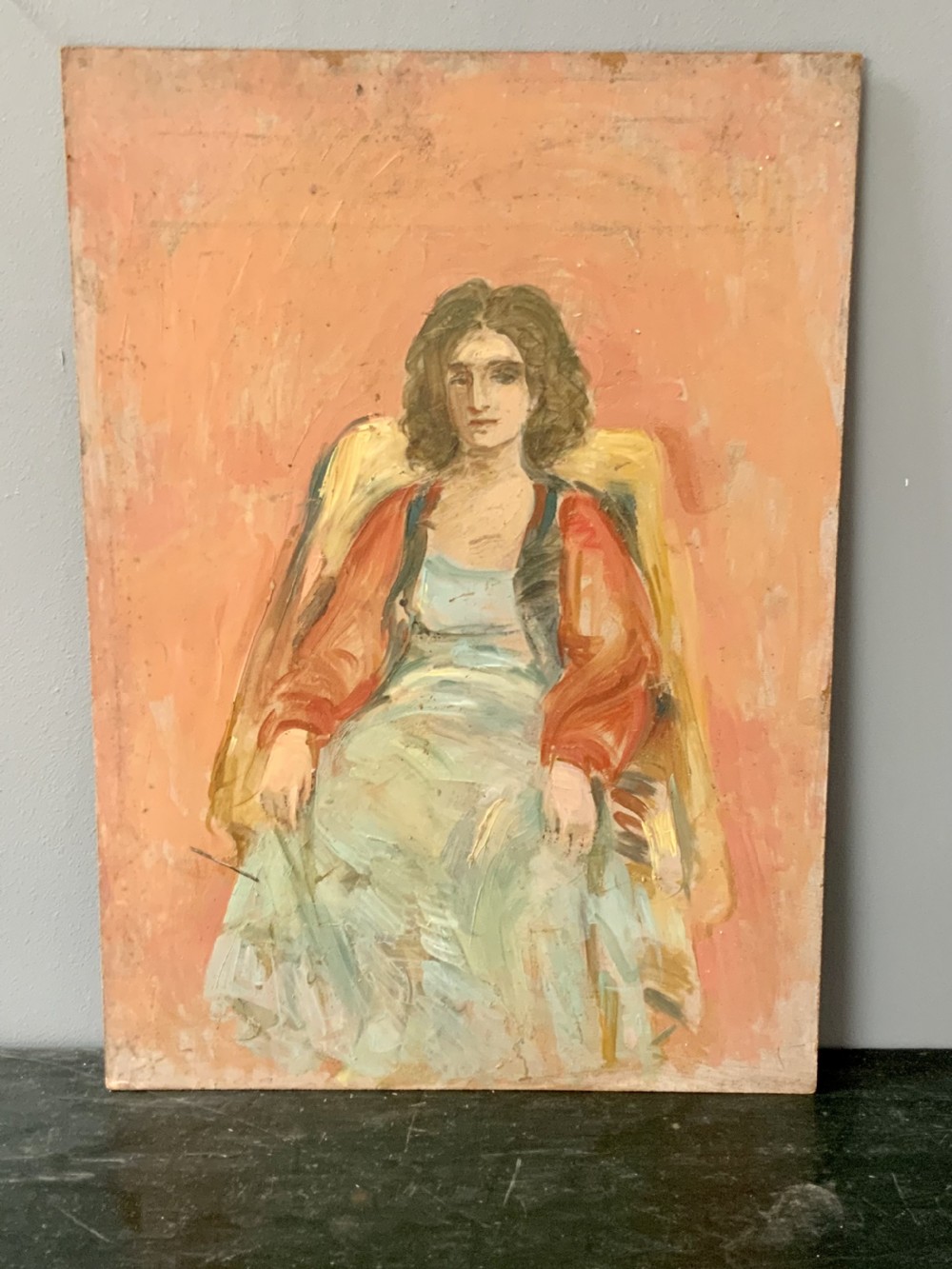 Oil painting of lady in armchair by Stella Steyn 