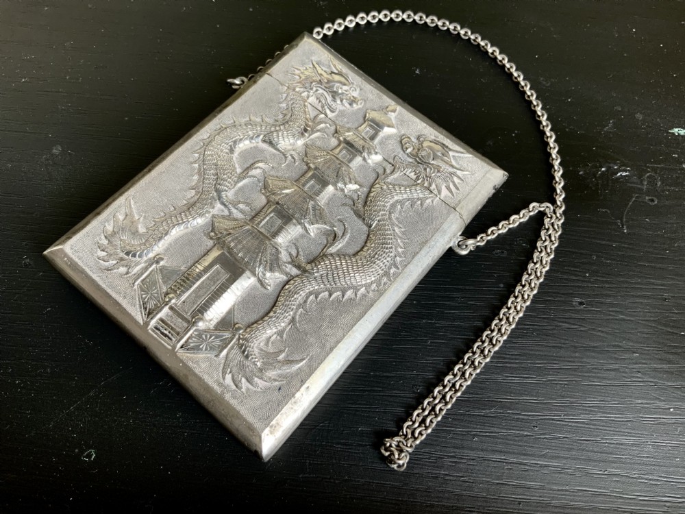 ANTIQUE CHINESE SILVER CARD CASE WITH MAKER’S MARK