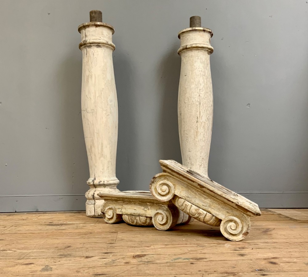 pair of 19th century carved painted pine Church Colonnade columns View IX