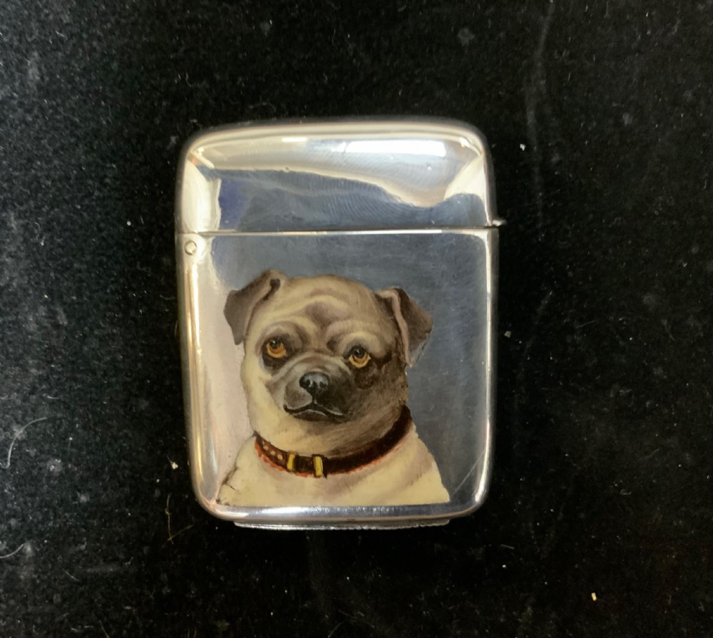 A VICTORIAN SILVER & ENAMEL VESTA CASE WITH PUG PORTRAIT View IV