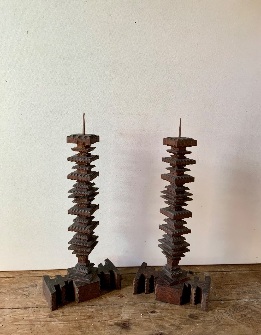 TRAMP ART PRICKET CANDLESTICKS View II
