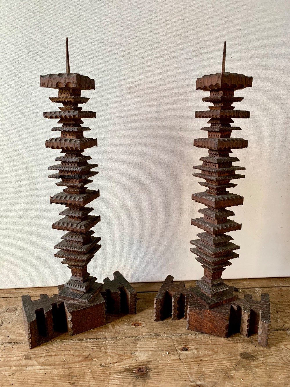 TRAMP ART PRICKET CANDLESTICKS View III