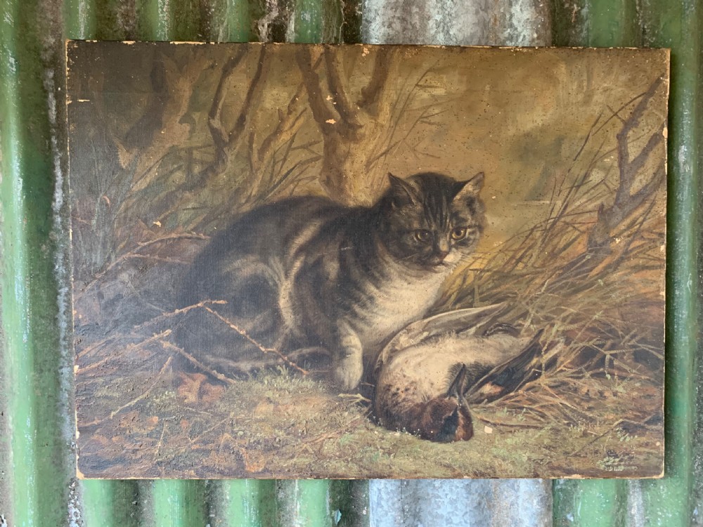 OIL PAINTING OF A CAT AND ITS PREY View II
