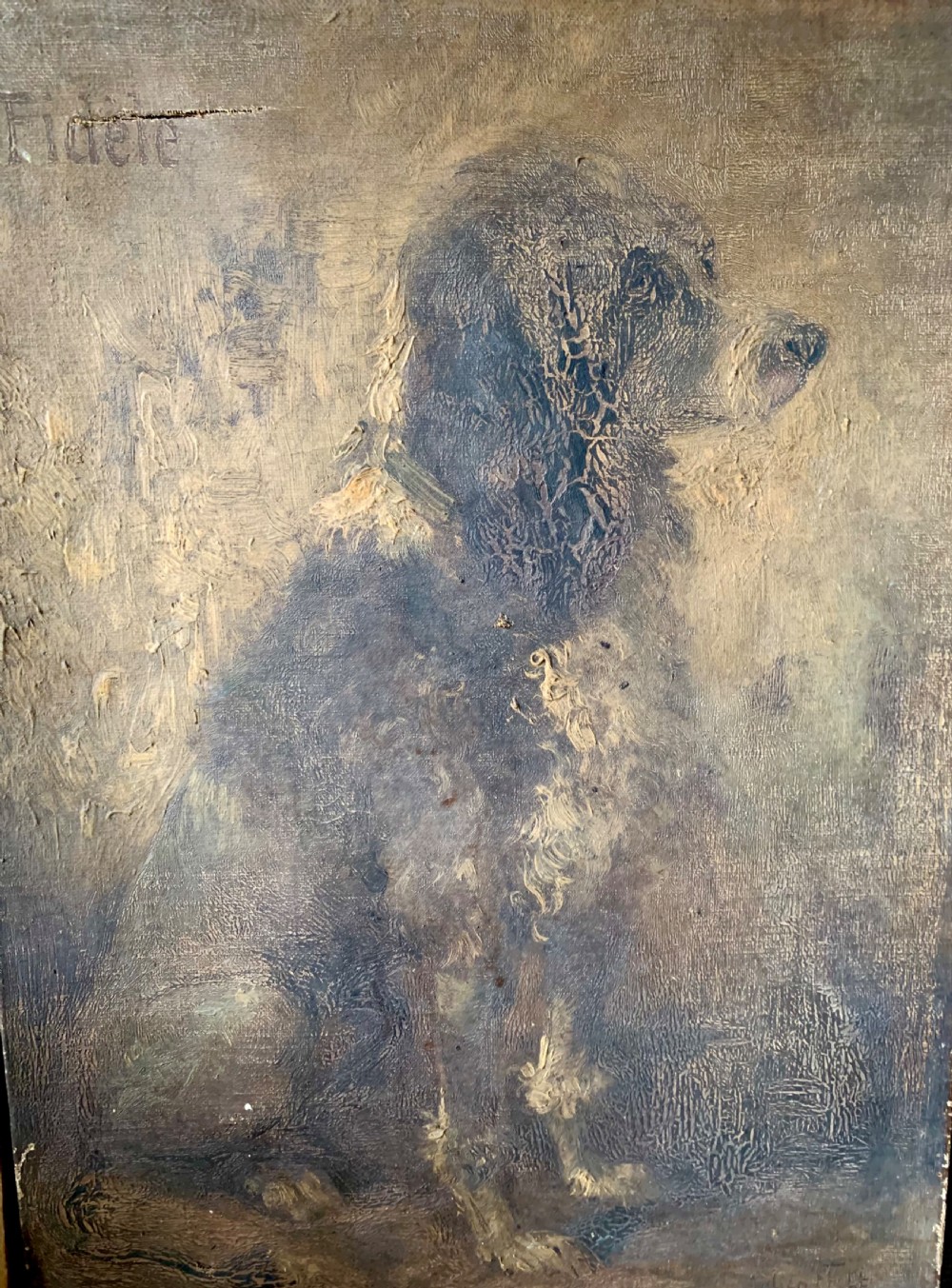 GHOSTLY FRENCH OIL PORTRAIT OF A DOG