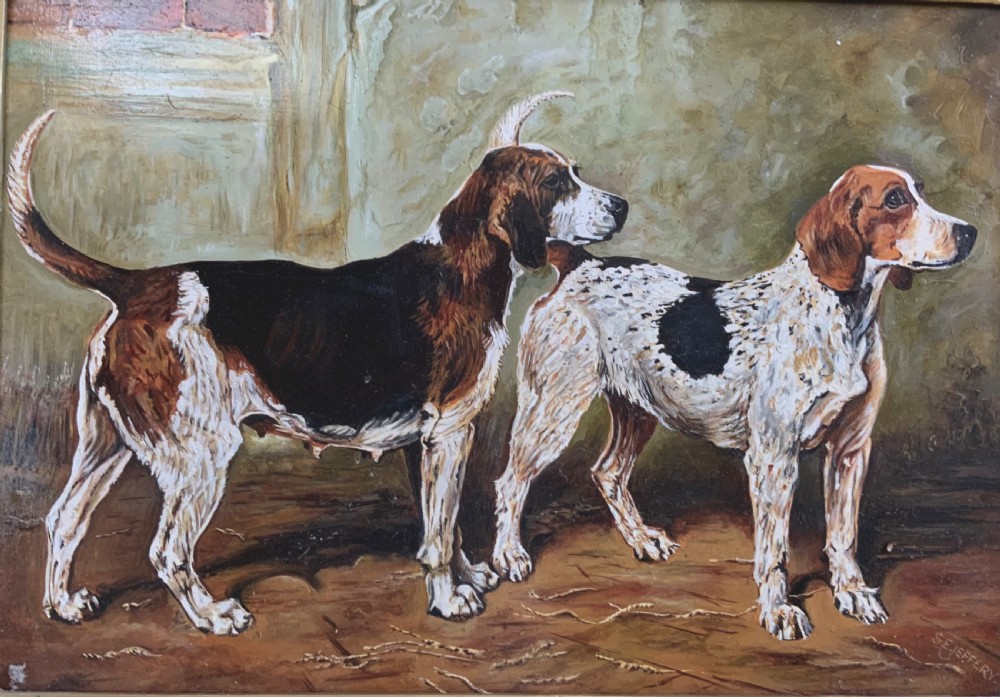 OIL ON BOARD STUDY OF FOXHOUNDS View IV
