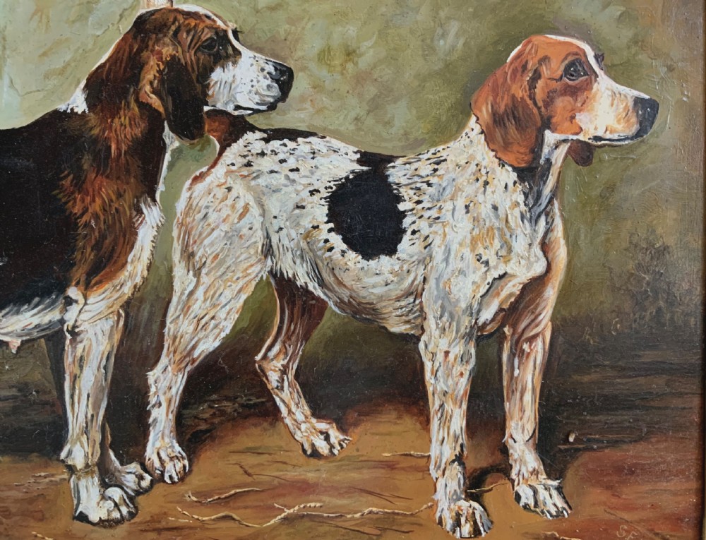 OIL ON BOARD STUDY OF FOXHOUNDS View V