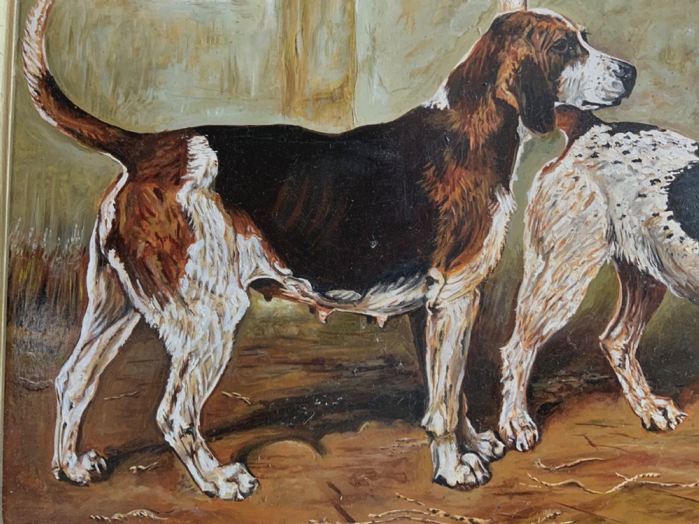 OIL ON BOARD STUDY OF FOXHOUNDS View VI