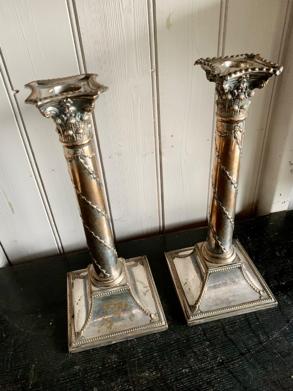 OLD SHEFFIELD CORINTHIAN CANDLESTICKS View II