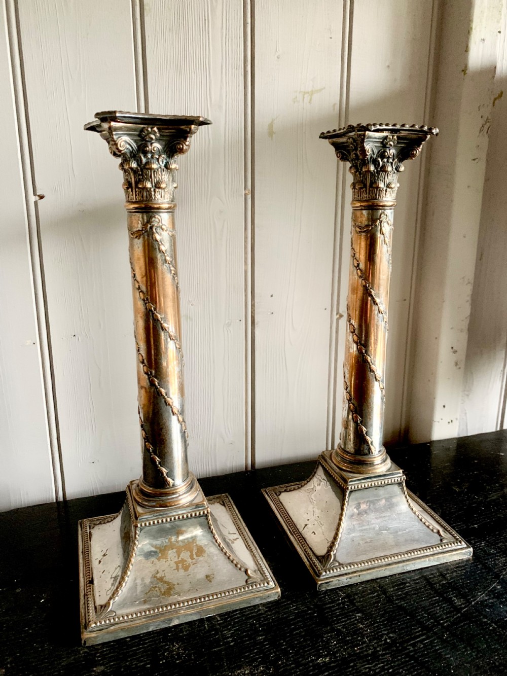 OLD SHEFFIELD CORINTHIAN CANDLESTICKS View VI