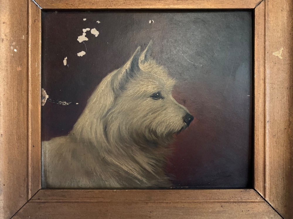 OIL ON BOARD OF A TERRIER DOG View III