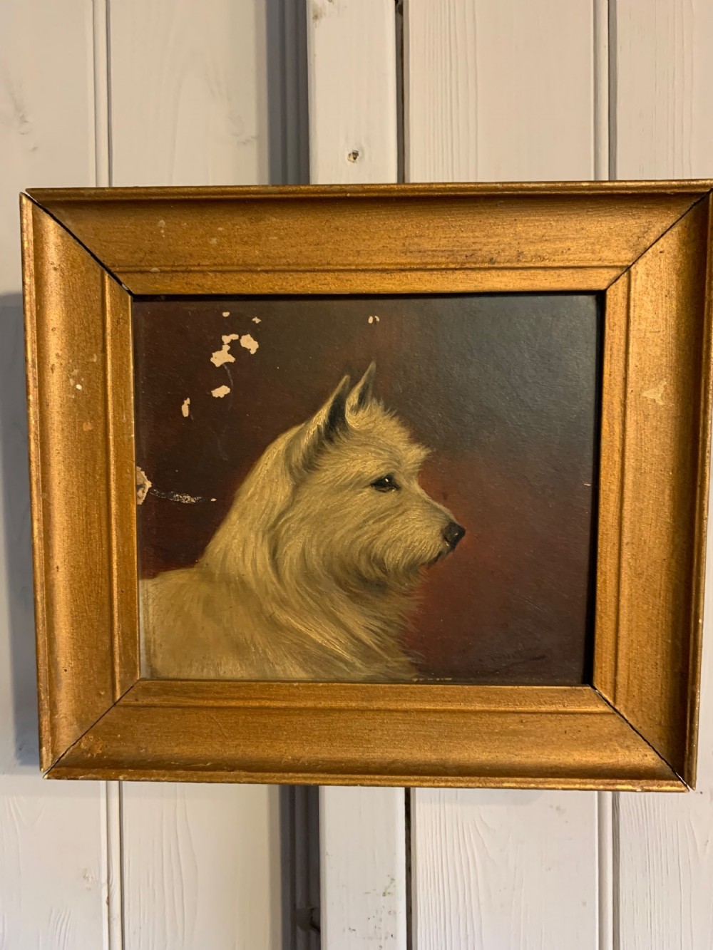 OIL ON BOARD OF A TERRIER DOG