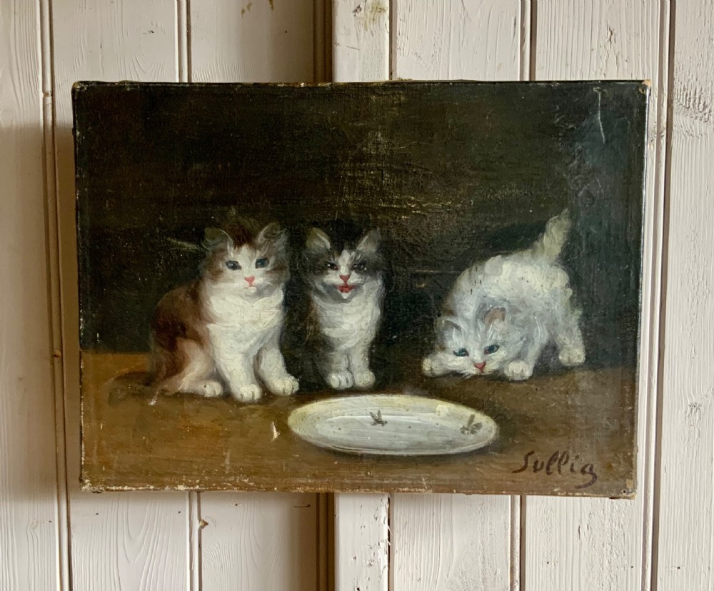 KITTENS 19thC OIL, FRENCH SCHOOL