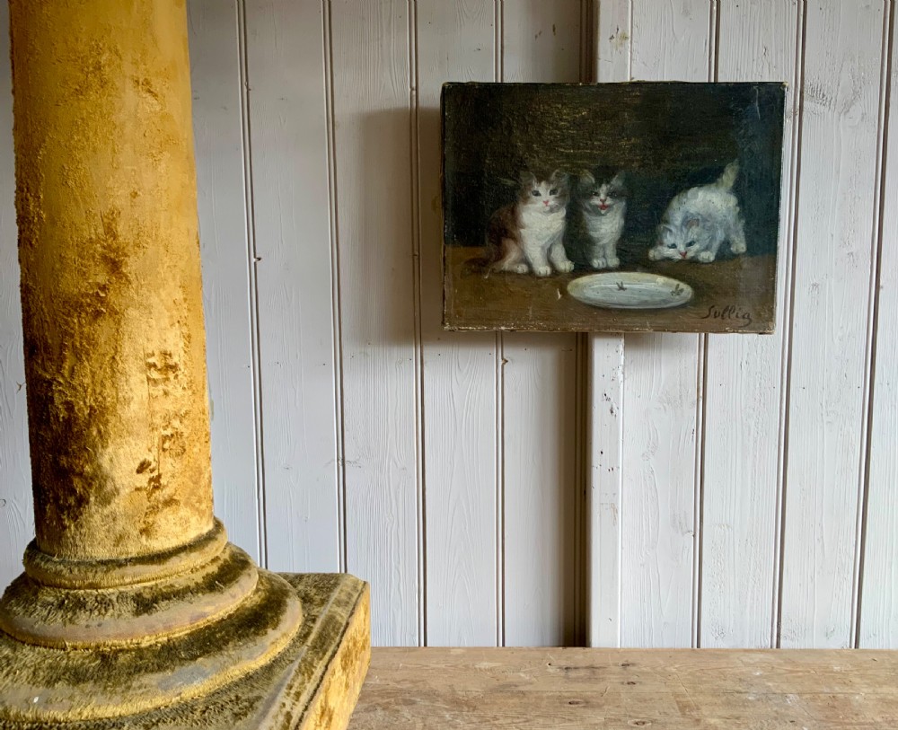 KITTENS 19thC OIL, FRENCH SCHOOL View II