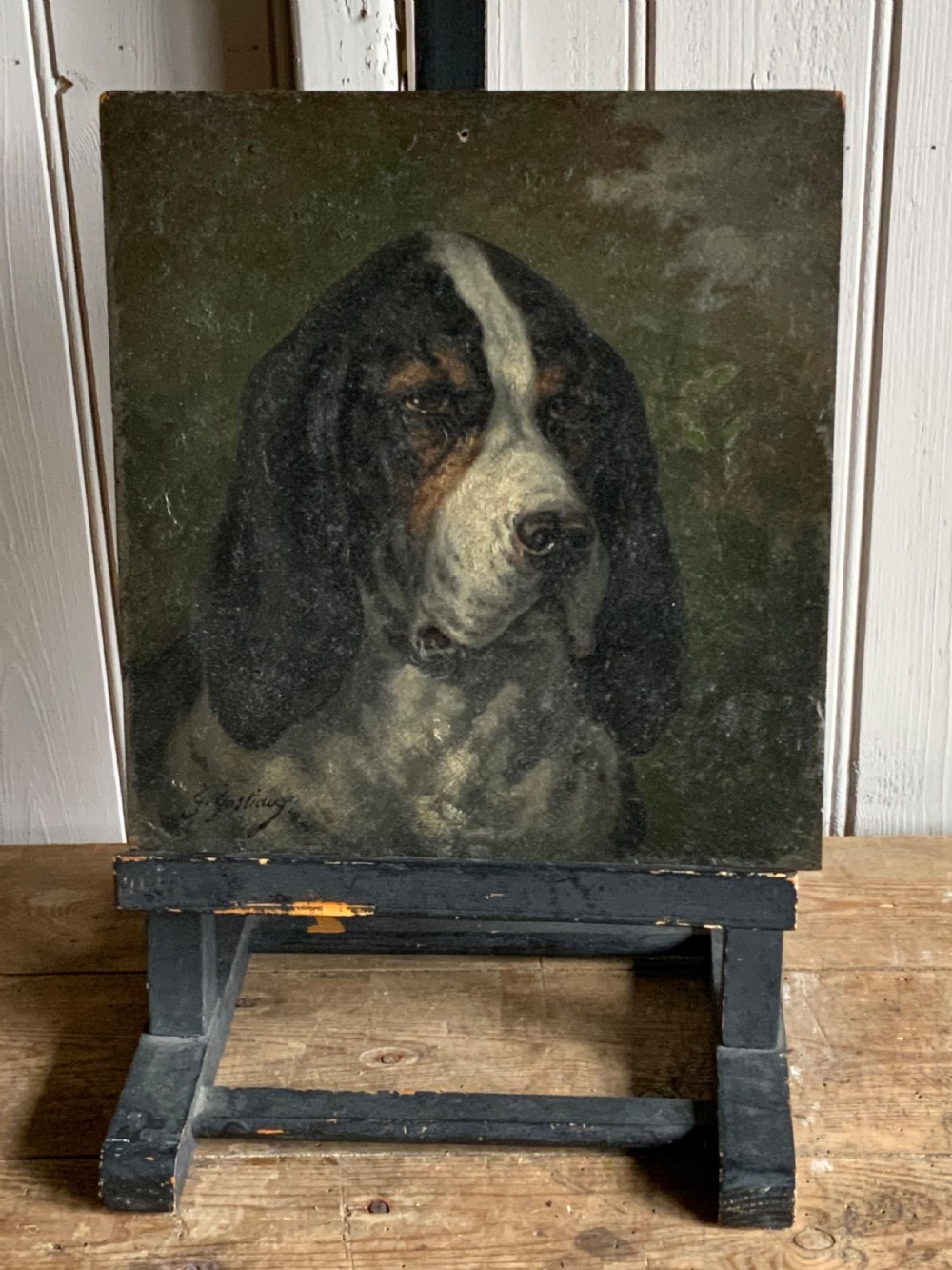 FRENCH 19th CENTURY PORTRAIT OF A DOG ON PANEL