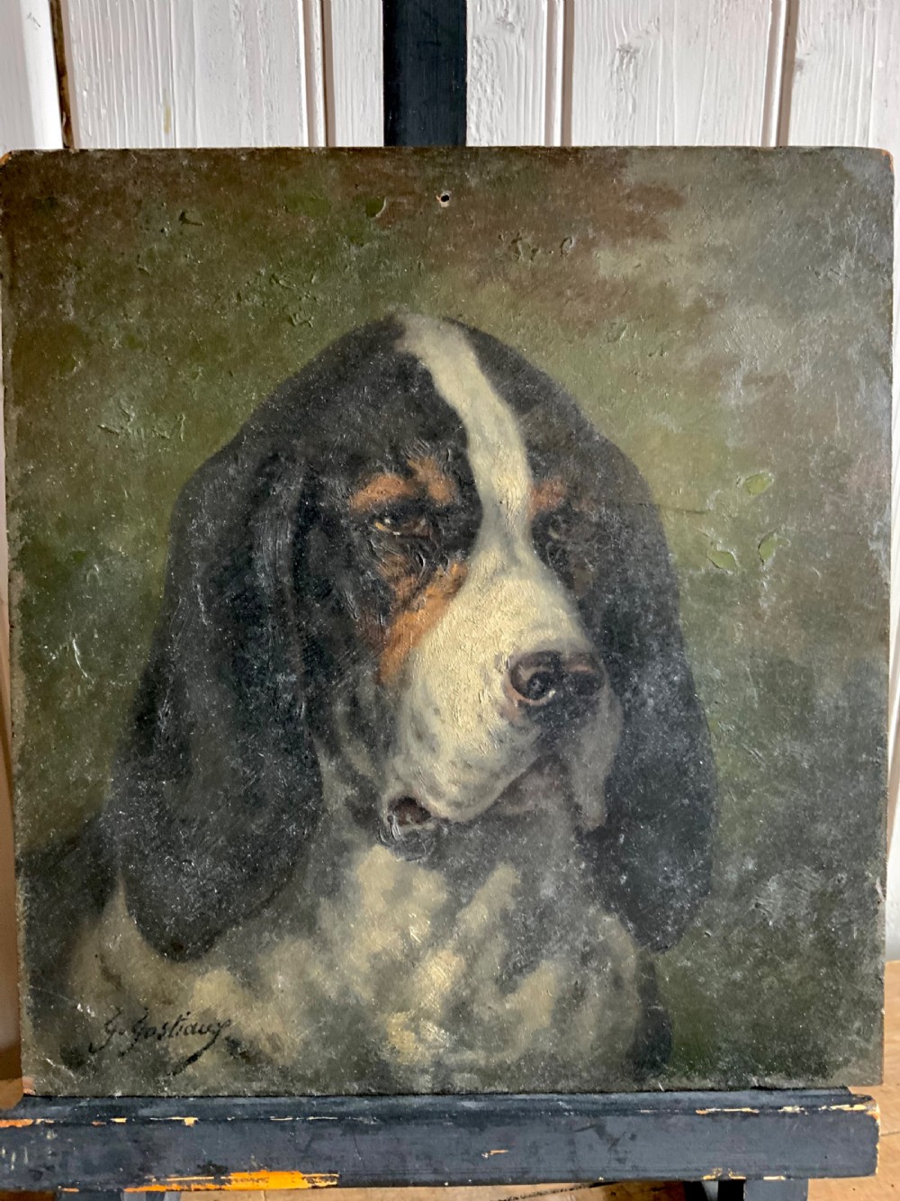 FRENCH 19th CENTURY PORTRAIT OF A DOG ON PANEL View III