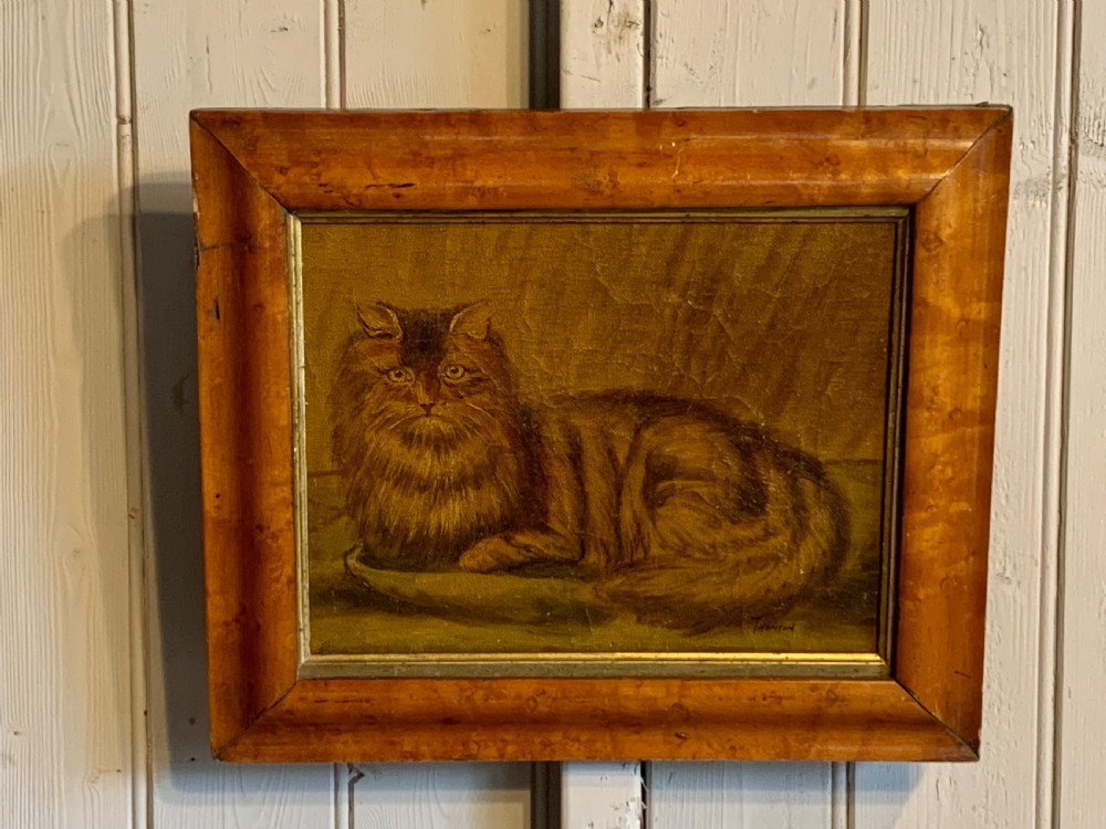 19thC NAIVE SCHOOL OIL PORTRAIT OF A CAT