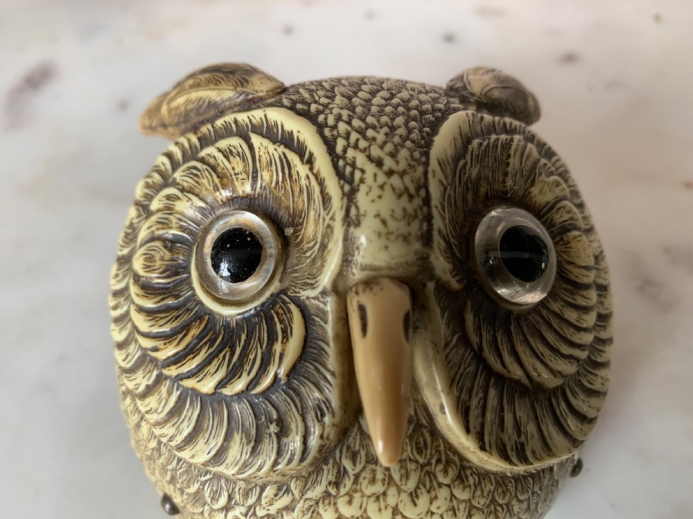 FRENCH TABLE OR COUNTER BELL IN THE FORM OF AN OWL’S HEAD c.1920 View IV