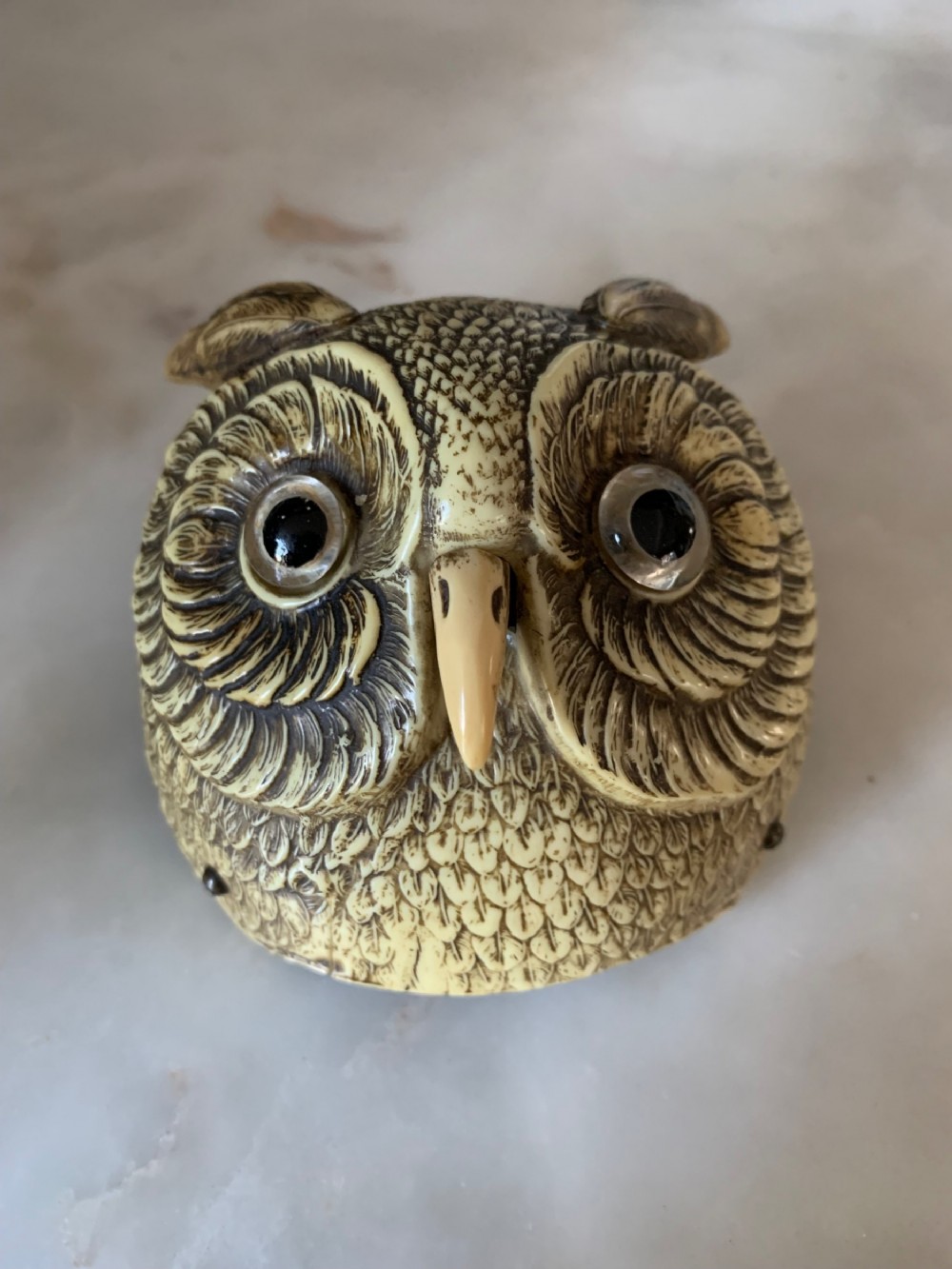 FRENCH TABLE OR COUNTER BELL IN THE FORM OF AN OWL’S HEAD c.1920